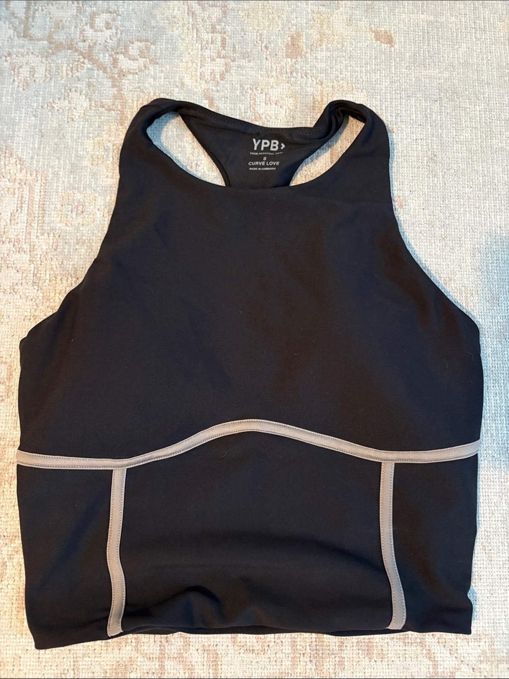 Black Racerback High-Neck Sports Bralette with Cream Contrast Trim